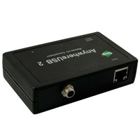 Rückseite mit Strom- und Ethernetanschluss des AnywhereUSB/2 Netzwerk USB Hubs von Digi.