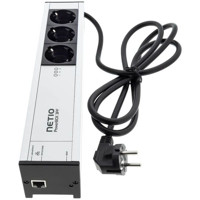 PowerBOX 3PF industrielle Steckdosenleiste mit 3x Typ F Ausgängen und LAN Konnektivität von Netio seitlich