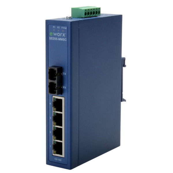 eWorx SE205-MMSC Industrie Switch mit 4 RJ45 und 1 Glasfaser Port von Advantech B+B SmartWorx.