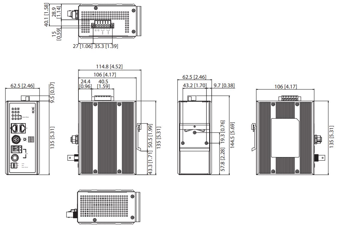 EKI-1751I industrieller Ethernet über VDSL2 Extender mit einem M12 und zwei RJ45 Ethernet Ports von Advantech Größe