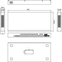 EKI-2428G-4CA unverwalteter 19 Zoll Gigabit Ethernet Switch mit 24x RJ45 und 4x RJ45/SFP Combo Ports von Advantech Zeichnung