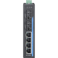 Ports des EKI-2526M-ST Advantech Unmanaged Industrie Switch mit 4x RJ45 und 2x Multi-Mode ST Anschl&uuml;ssen