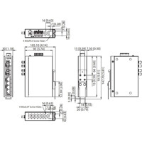 Zeichnung des EKI-2526M-ST Advantech Unmanaged Industrie Switch mit 4x RJ45 und 2x Multi-Mode ST Ports