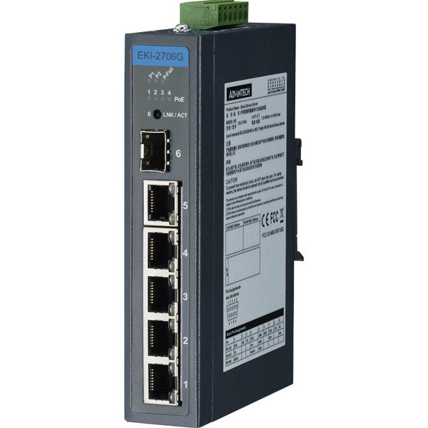 EKI-2706G-1GFP Advantech 4GE PoE + 1G + 1G SFP Unmanaged Gigabit PoE Industrial Ethernet Switch