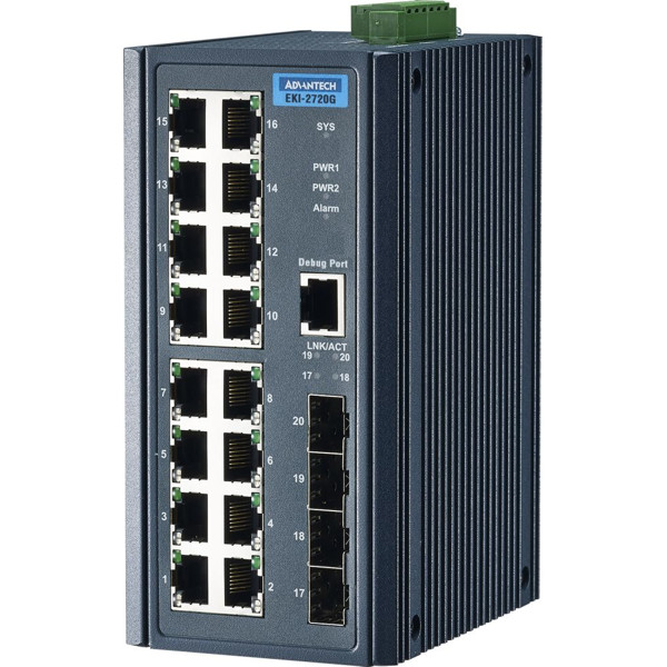 EKI-2720G industrielle unmanaged Gigabit Switch mit 16 GE und 4 SFP Ports von Advantech