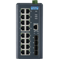 EKI-2720G-4F industrieller Gigabit Unmanaged Switch mit 16 Gigabit Ethernet und 4 SFP Ports von Advantech von vorne