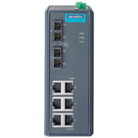 EKI-2728S Unmanaged Ethernet Switch mit 6 GE und 2 Single-Mode SC Ports von Advantech Vorderseite