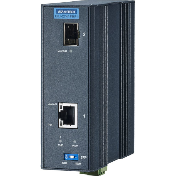 EKI-2741FHPI industrieller PoE Medienkonverter mit bis zu 60 Watt Ausgangsleistung von Advantech