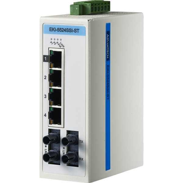 EKI-5524SSI-ST unverwalteter ProView Ethernet Switch mit 4x FE und 2x SM ST Ports von Advantech