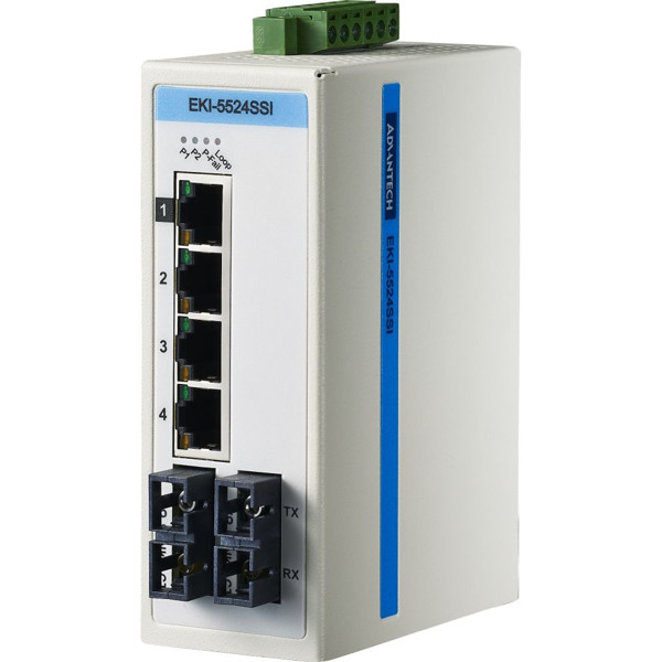 EKI-5524SSI Unverwalteter Ethernet ProView Switch mit 4x RJ45 und 2x Single-Mode SC Ports von Advantech