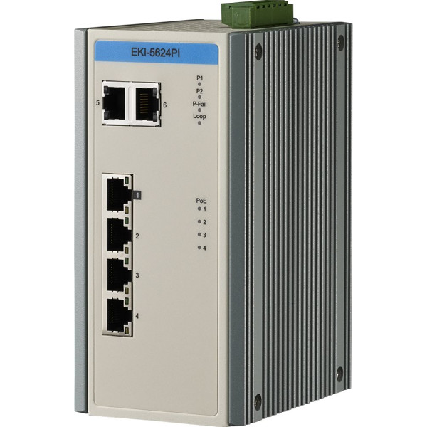 EKI-5624PI Unmanaged Ethernet PoE+ ProView Switch mit 4 FE PoE ud 2 G Ports von Advantech