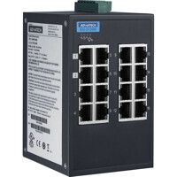 Leicht seitliche Ansicht des EKI-5726NI Unmanaged 16-Port Gigabit Ethernet Switch von Advantech