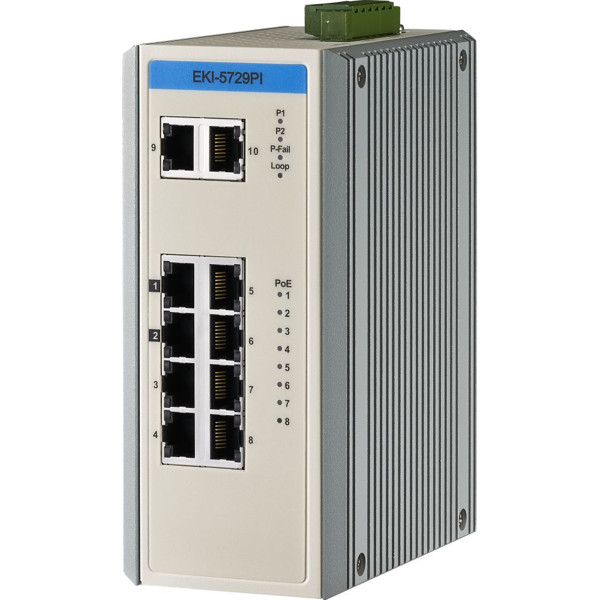 EKI-5729PI Lite Managed Switch mit 8 Gigabit Ethernet PoE und 2 Gigabit Ethernet Ports von Advantech