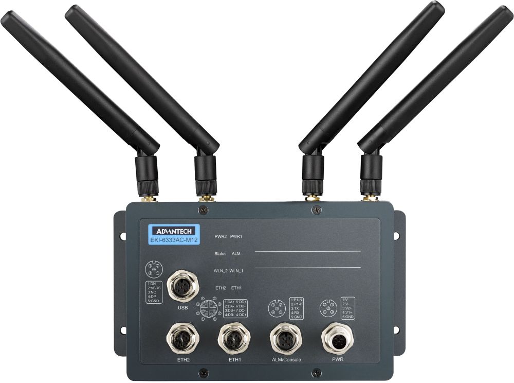EKI-6333AC-M12 industrieller Wi-Fi Access Point mit Antennen von Advantech Front