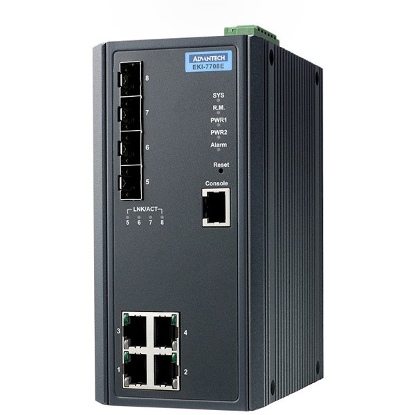 EKI-7708E-4FI industrieller verwalteter Ethernet Switch mit 4 Fast Ethernet und 4 SFP Ports von Advantech Links