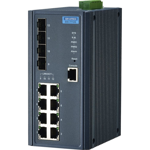 EKI-7712E-4F Industrie Managed Ethernet Switch mit 8 Fast Ethernet und 4 SFP Ports von Advantech