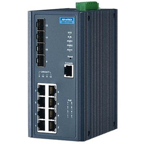 EKI-7712G-4FP Advantech 8GE PoE + 4 SFP Gigabit PoE Mananged Redundant Industrie Switch