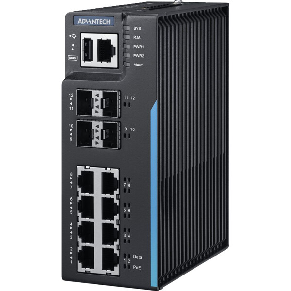 EKI-8712G-4XFPI Advantech industrieller Layer 3 PoE Switch