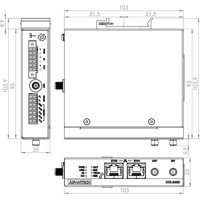 ICR-2431W industrieller 4G LTE Router mit 2.4/5.0 GHz WLAN von Advantech Zeichnung mit Hutschienenhalterung