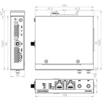 Zeichnung des ICR-2452 industriellen RedCap 5G Router von Advantech mit Hutschienen Halterung