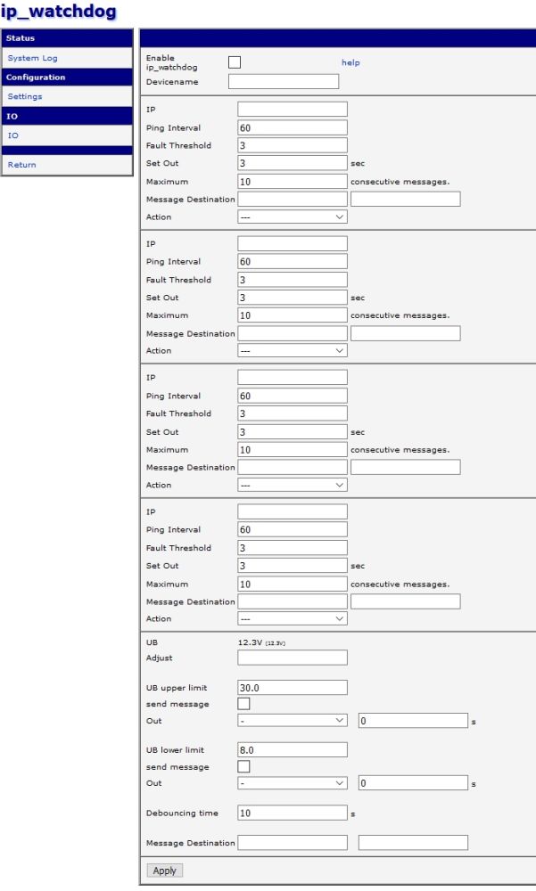 IP-Watchdog Ping-Überwachung von bis zu 4 IP-Adressen (Geräten) von Advantech B+B SmartWorx Einstellungen