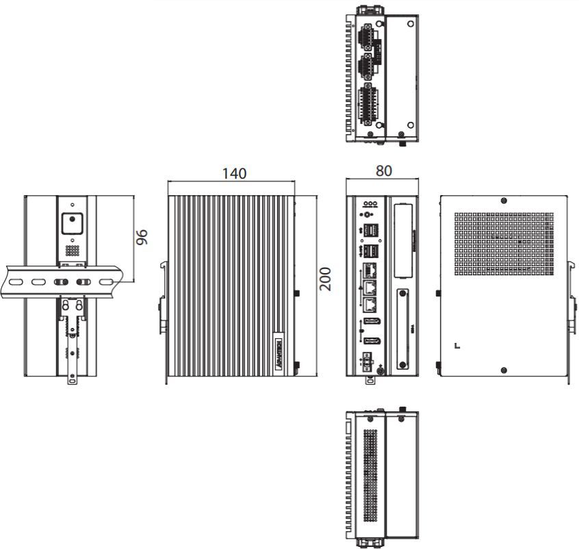 UNO-148 Automation Computer mit einem Intel Core i Prozessor der 11. Generation von Advantech mit iDoor Erweiterung Zeichnung