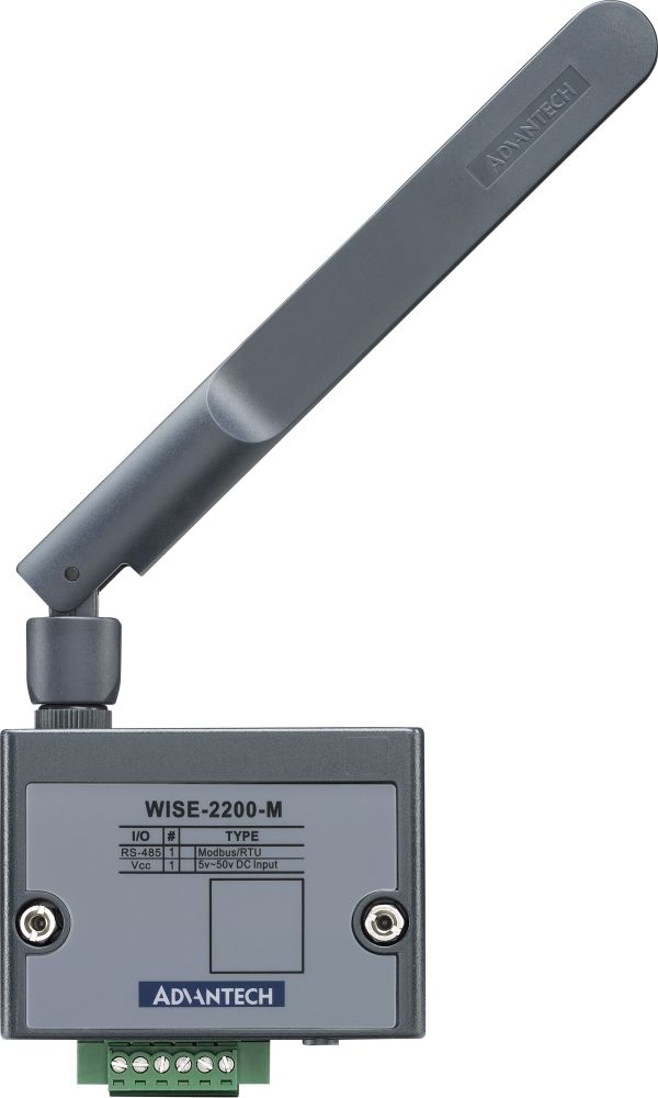 WISE-2200-M LoRaWAN I/O Modul mit einem RS-485 Anschluss und Modbus/RTU von Advantech mit Antenne