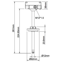 Abmessungen eines Air Velocity Sensor von AKCP, der die Geschwindigkeit eines Luftzuges misst.