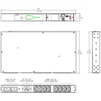AP4423 Rack Transfer Switch mit 1x C19 und 8x C13 Ausgängen von APC Zeichnung