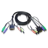 2L-7D02P von Aten ist ein 1,8m DVI-KVM-Kabel mit PS/2 Steckern und Audioübertragung.