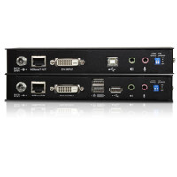 DVI, USB, Audio und HDBaseT Ports des CE620 KVM Extenders über Kat. 6/6a von Aten.