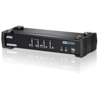 CS1784A von Aten ist ein 4 Port USB-KVM-Switch für DVI-Dual-Link Übertragung und Tonübertragung mit integriertem USB-Hub.