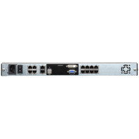 Rückseite mit Anschlüssen des KL1108VN 8-fach KVM over IP Switches mit Bildschirm von Aten.