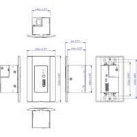 VE1901AUST DisplayPort HDBaseT Transmitter mit PoH von Aten Zeichnung mit Wandplatte