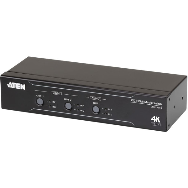VM0202HB 2x2 4K60 HDMI Matrix Switch mit einem internen Audio De-Embedder von ATEN