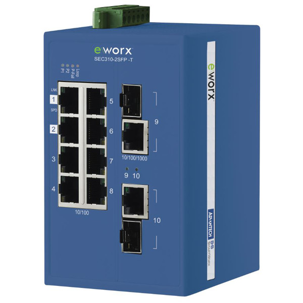 SEC310-2SFP-T Monitored Industrie Switch mit 8 RJ45 + 2 SFP Ports von B+B SmartWorx.