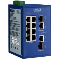 eWorx SEC410-2SFP Industrie Switch mit 8 RJ45 Ports und 2 SFP Ports von B+B SmartWorx.