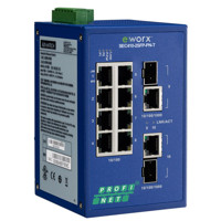 SEC410-2SFP-PN-T industrieller PROFINET Switch mit 8 Ethernet Ports und 2 SFP Ports von B+B SmartWorx.