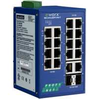 SEC418-2SFP-PN-T industrieller PROFINET Switch mit 16 Ethernet und 2 SFP Ports von B+B SmartWorx.