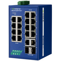 SEC418-2SFP-PN-T PROFINET Industrie Switch mit 16 Ethernet und 2 SFP Ports von B+B SmartWorx.