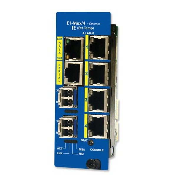 Der IE-IMCV-E1-MUX/4+Ethernet von B+B SmartWorx ist ein Medienkonverter.