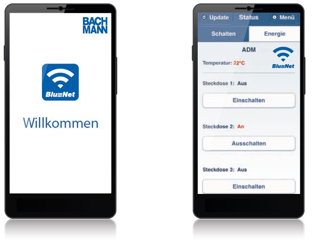 Interface der Smartphone App für Steckerleisten der BN1500 Serie von Bachmann.