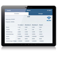 Interface der BlueNet App von Bachmann für BN1500 Steckdosenleisten am Tablet.
