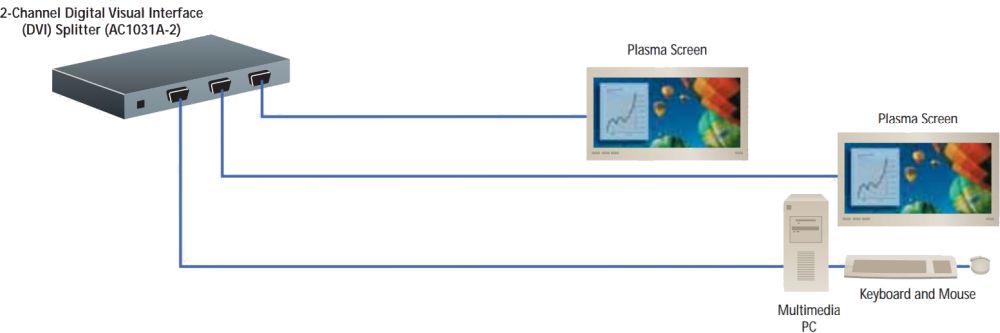 AC1031A-R2-2 DVI-I Splitter mit 2x Videoausgängen von Black Box Anwendungsdiagramm