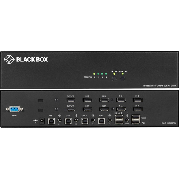 HD6224A HD6224A 4K60 HDMI Dual Head KVM Switch mti 4 Ports von Black Box Vorder- und Rückseite