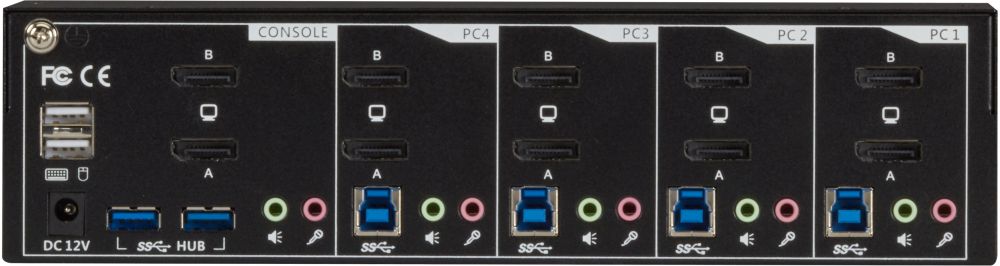 KV6224DP 4K60 DisplayPort 1.2 KVM Switch für 4x Dual Monitor Computer von Black Box Back