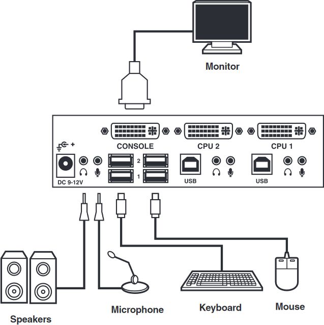 KV9612A Servswitch DT DVI KVM Switch für bis zu 2x Computer von Black Box Anwendungsdiagramm