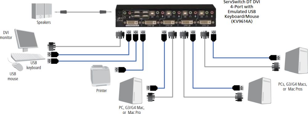 KV9614A ServSwitch DT 4-Port USB DVI Audio KVM Switch von Black Box Anwendungsdiagramm