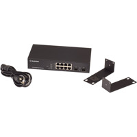 LGB710A 10-Port Gigabit Ethernet Switch mit 8x RJ45 und 2x SFP Anschlüssen von Black Box Lieferinhalt