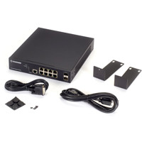 LPB3010A Managed Gigabit PoE Switch mit 8x RJ45 und 2x SFP Ports von Black Box Lieferinhalt